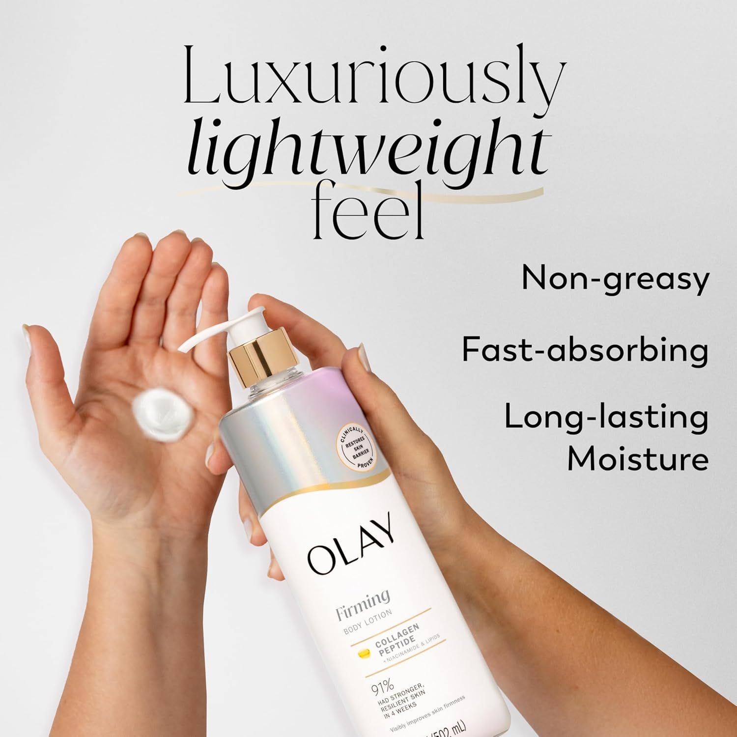 Olay Body Lotion for Women, Firming with Collagen Peptides Serum, Visibly Firmer Skin, 24hr Moisture & Hydration, Fast Absorbing Formula, Vitamin B3 Complex, For All Skin Types, 17 fl oz - Image 3