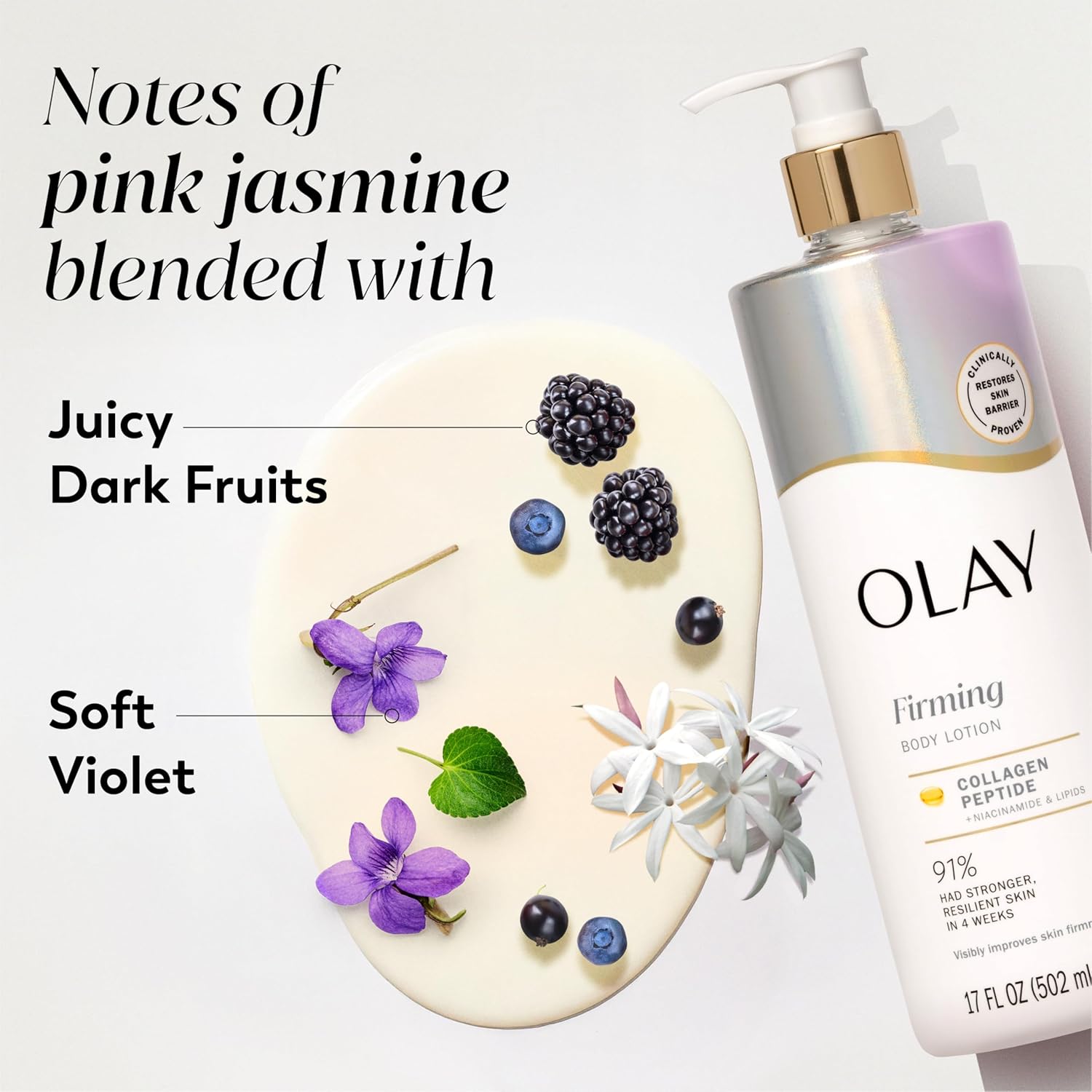 Olay Body Lotion for Women, Firming with Collagen Peptides Serum, Visibly Firmer Skin, 24hr Moisture & Hydration, Fast Absorbing Formula, Vitamin B3 Complex, For All Skin Types, 17 fl oz - Image 5