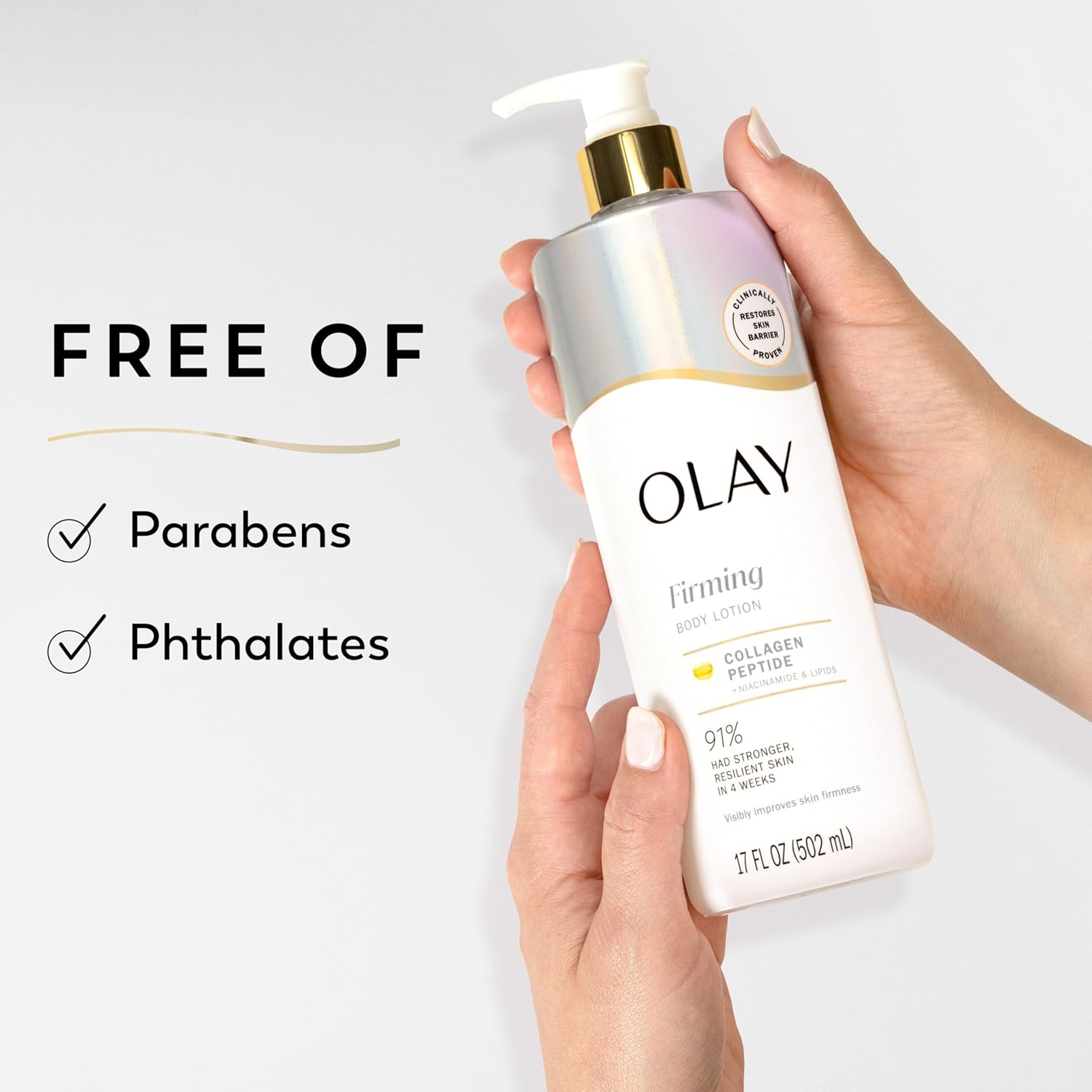Olay Body Lotion for Women, Firming with Collagen Peptides Serum, Visibly Firmer Skin, 24hr Moisture & Hydration, Fast Absorbing Formula, Vitamin B3 Complex, For All Skin Types, 17 fl oz - Image 7