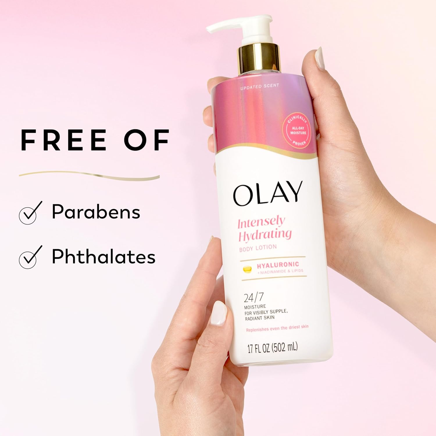 Olay Body Lotion for Women, Nourishing with Hyaluronic Acid Serum, Visibly Soften & Smooth Skin, 24hr Moisture & Hydration, Fast Absorbing Formula, Vitamin B3 Complex, For All Skin Types, 17 fl oz - Image 8