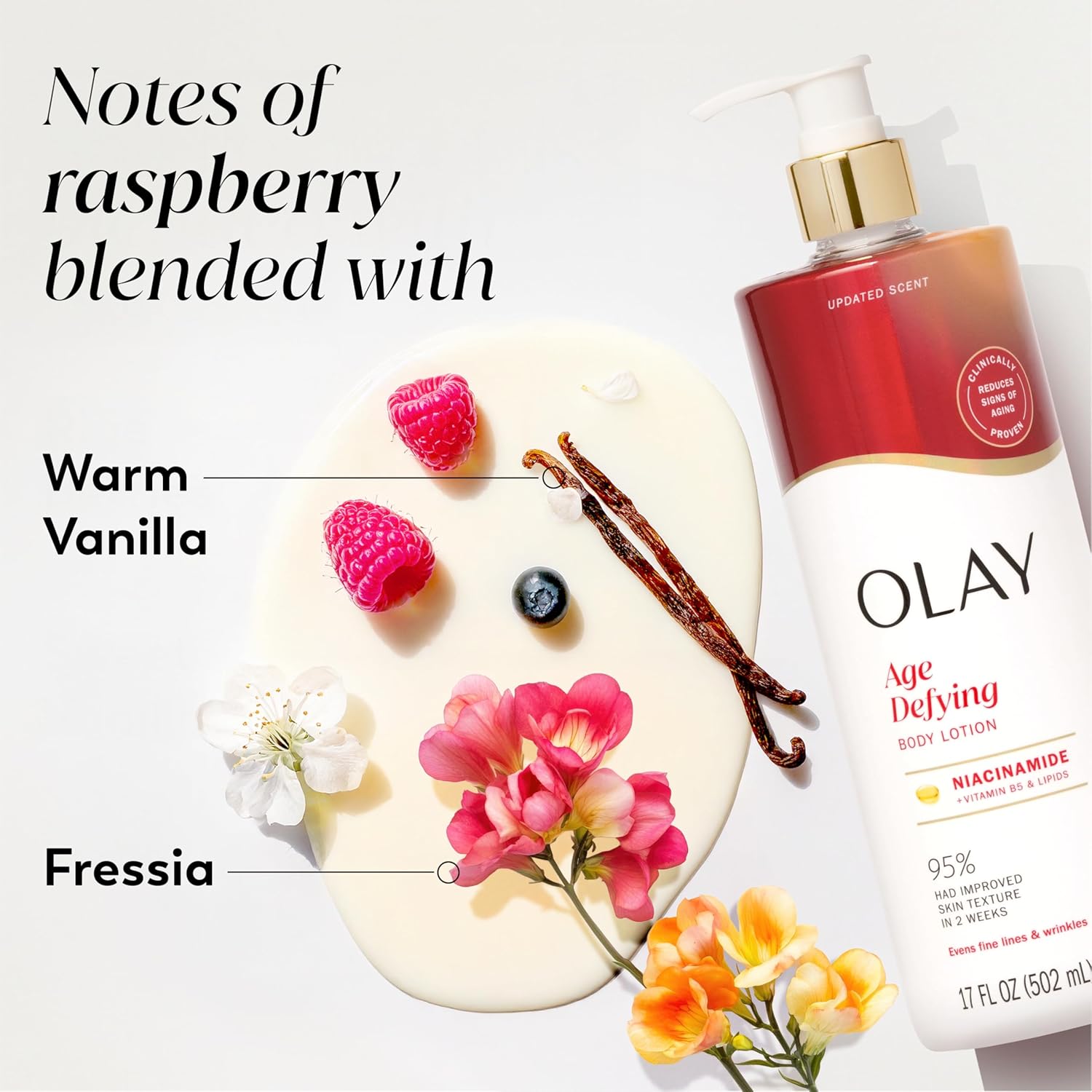 Olay Body Lotion for Women, Age Defying with Niacinamide Serum, Visibly Reduce Signs of Skin Aging, 24hr Moisture & Hydration, Fast Absorbing Formula, Vitamin B3 Complex, For All Skin Types, 17 fl oz - Image 6