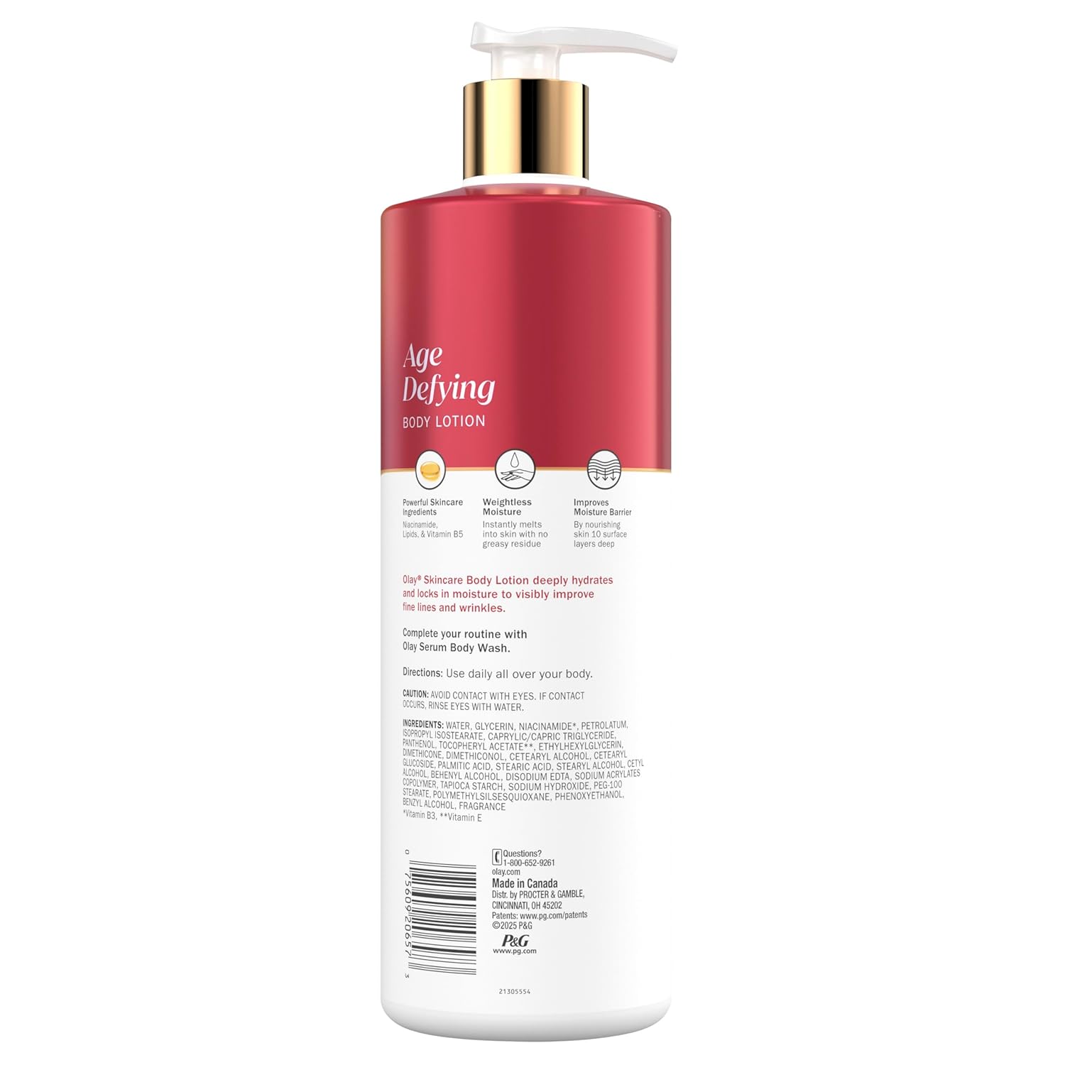 Olay Body Lotion for Women, Age Defying with Niacinamide Serum, Visibly Reduce Signs of Skin Aging, 24hr Moisture & Hydration, Fast Absorbing Formula, Vitamin B3 Complex, For All Skin Types, 17 fl oz - Image 9