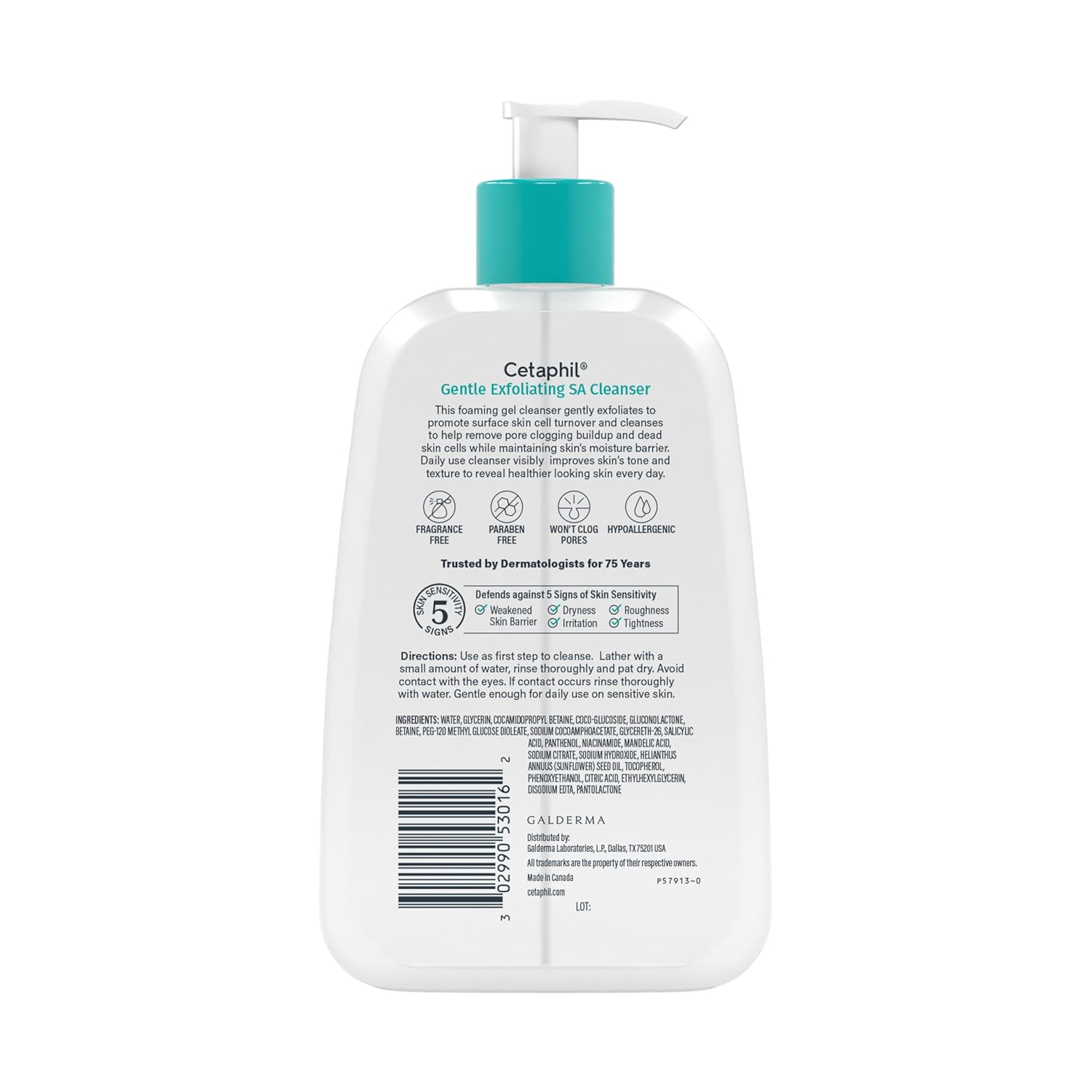Cetaphil Gentle Exfoliating SA Cleanser, Foaming Gel Cleanser for All Skin Types, 8 Oz Pump Bottle, Salicylic Acid, Mandelic Acid & Gluconolactone, Gently Exfoliates, Dermatologist Recommended Brand - Image 11