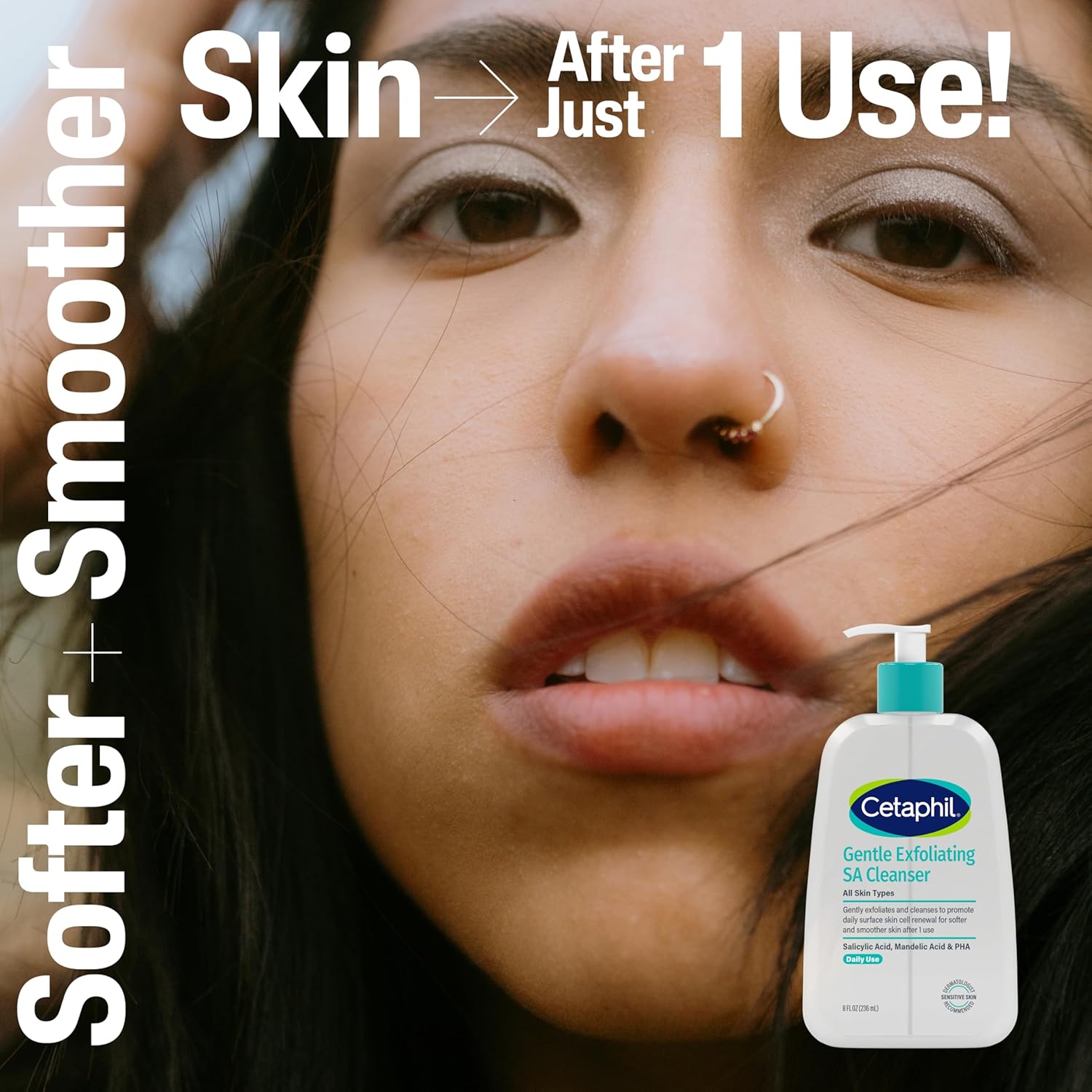 Cetaphil Gentle Exfoliating SA Cleanser, Foaming Gel Cleanser for All Skin Types, 16 Oz Pump Bottle, Salicylic Acid, Mandelic Acid & Gluconolactone, Gently Exfoliates, Dermatologist Recommended Brand - Image 3