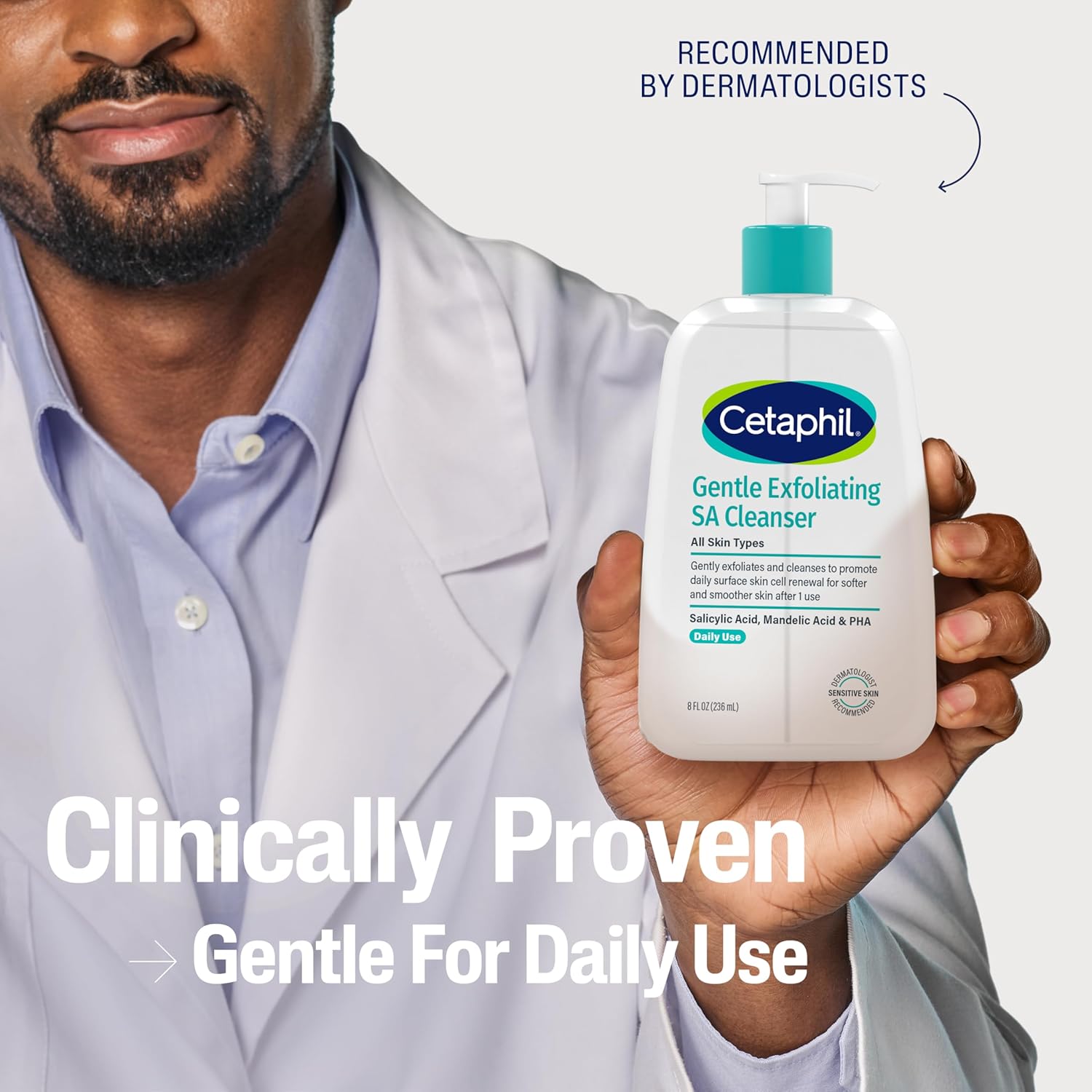 Cetaphil Gentle Exfoliating SA Cleanser, Foaming Gel Cleanser for All Skin Types, 16 Oz Pump Bottle, Salicylic Acid, Mandelic Acid & Gluconolactone, Gently Exfoliates, Dermatologist Recommended Brand - Image 7
