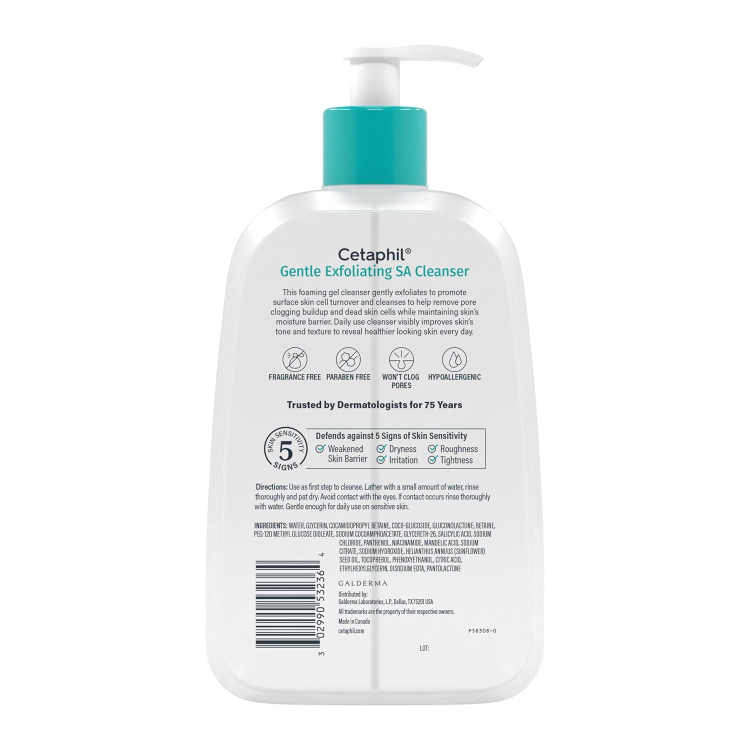 Cetaphil Gentle Exfoliating SA Cleanser, Foaming Gel Cleanser for All Skin Types, 16 Oz Pump Bottle, Salicylic Acid, Mandelic Acid & Gluconolactone, Gently Exfoliates, Dermatologist Recommended Brand - Image 9
